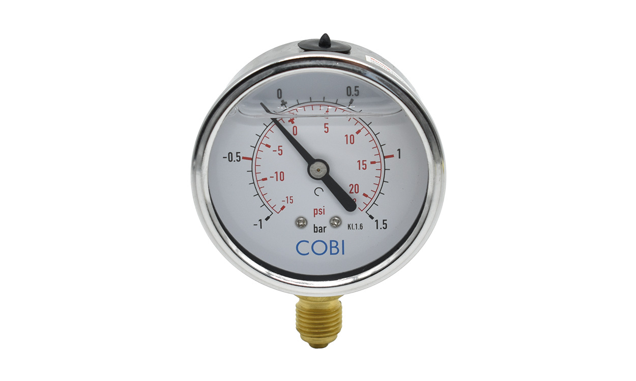 Glyzerin-Manometer 63 mm Gehäuse, Anschluss 1/4" AG unten Glyzerin-Manometer 63 mm Gehäuse, Anschluss 1/4" AG unten