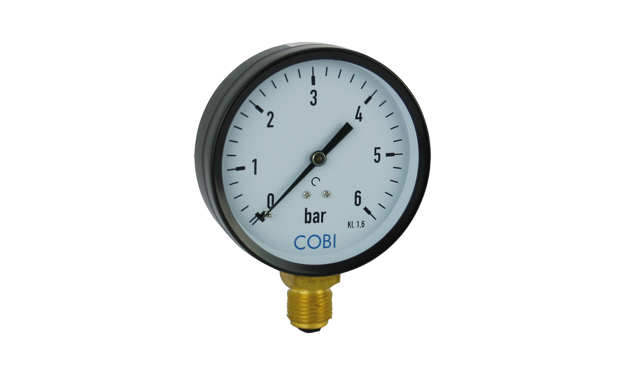 Manometer 100 mm Gehäuse, Anschluss 1/2" AG unten Manometer 100 mm Gehäuse, Anschluss 1/2" AG unten