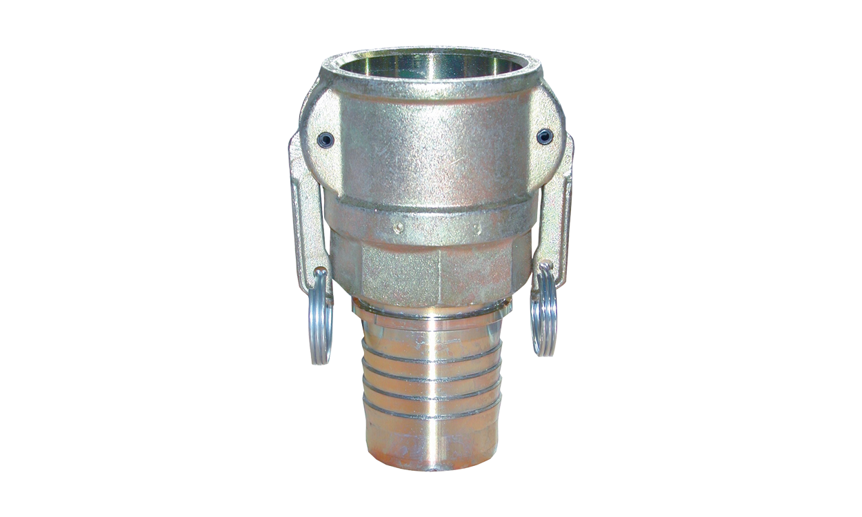 Mortar female coupling with hose nozzle and safety collar Mortar female coupling with hose nozzle and safety collar
