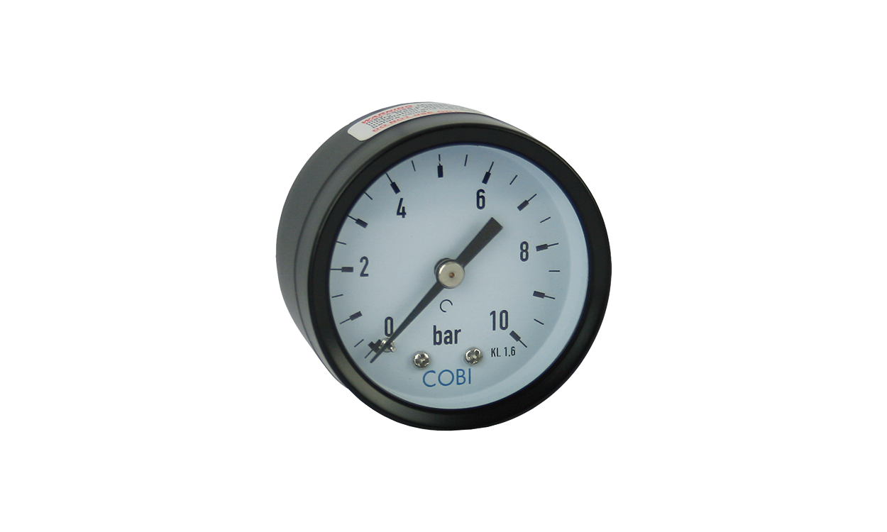 Manometer 50 mm behuizing voor drukregelaar, aansluiting 1/4" buitendraad achter Manometer 50 mm behuizing voor drukregelaar, aansluiting 1/4" buitendraad achter