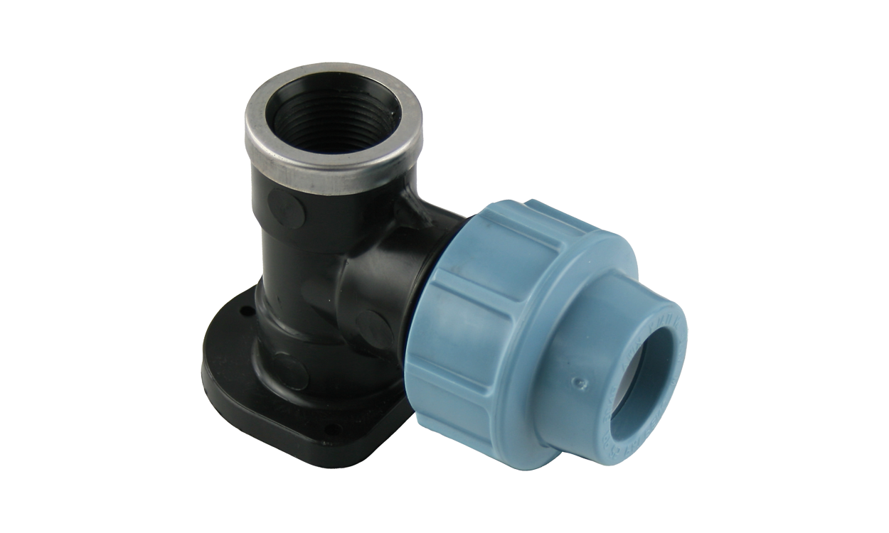 Bewässerung DVGW-PP-Wandscheibe 90° Klemmverschraubung x Innengewinde Bewässerung DVGW-PP-Wandscheibe 90° Klemmverschraubung x Innengewinde