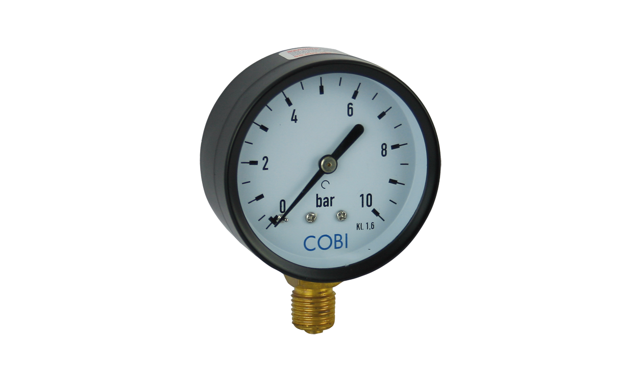 Manometer 63 mm housing, connection 1/4" male thread bottom Manometer 63 mm housing, connection 1/4" male thread bottom