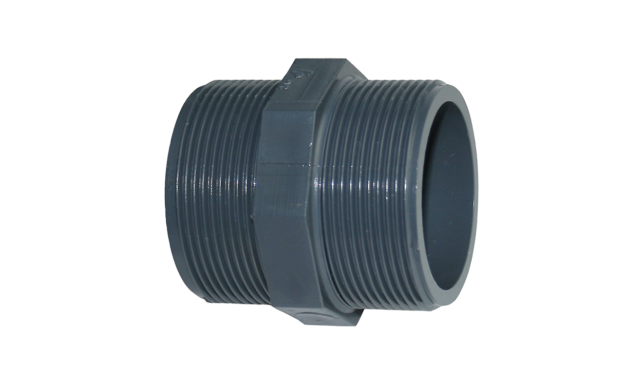 PVC Dubbelnippel met achtkant (Typ COBI) PVC Dubbelnippel met achtkant (Typ COBI)