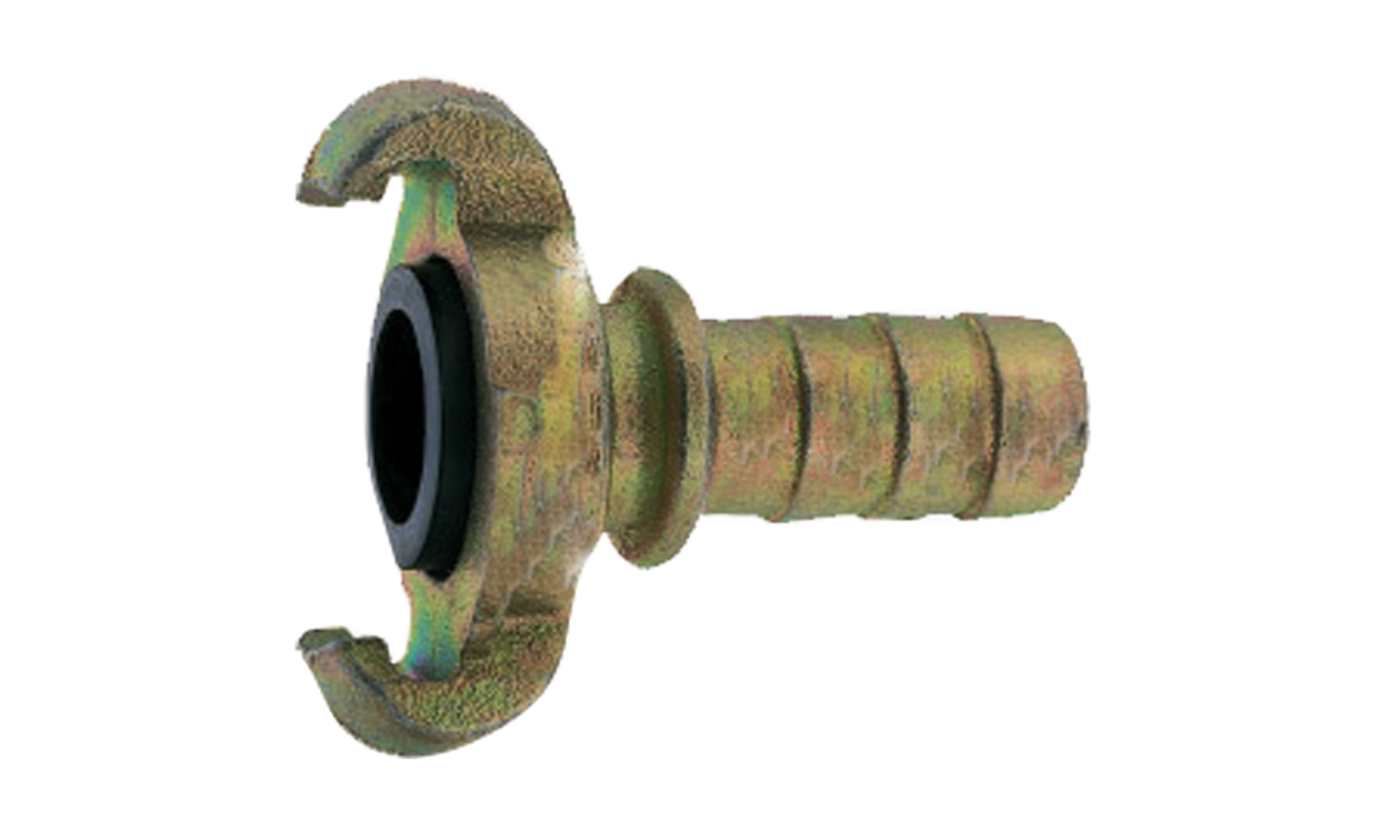 Compressed air claw coupling with hose connection and safety collar Compressed air claw coupling with hose connection and safety collar