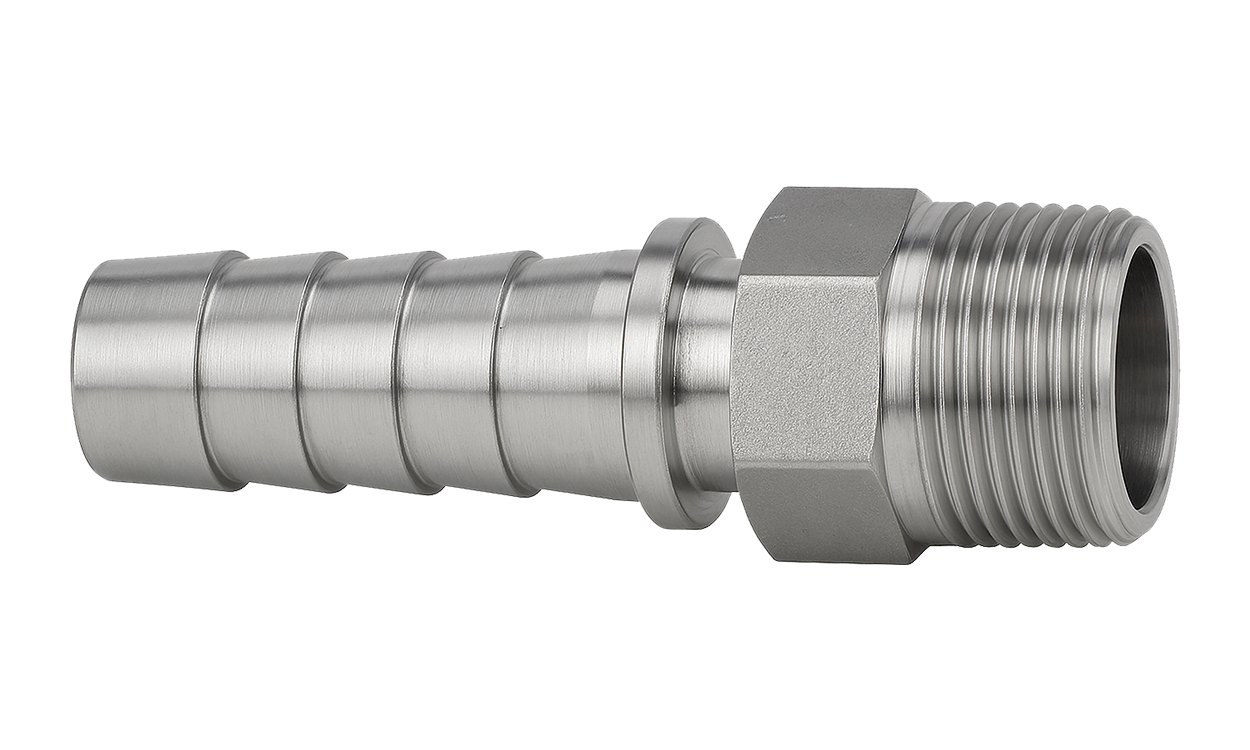 Dampfschlaucharmatur mit Sicherungsbund nach EN 14423 mit Außengewinde aus Edelstahl Dampfschlaucharmatur mit Sicherungsbund nach EN 14423 mit Außengewinde aus Edelstahl