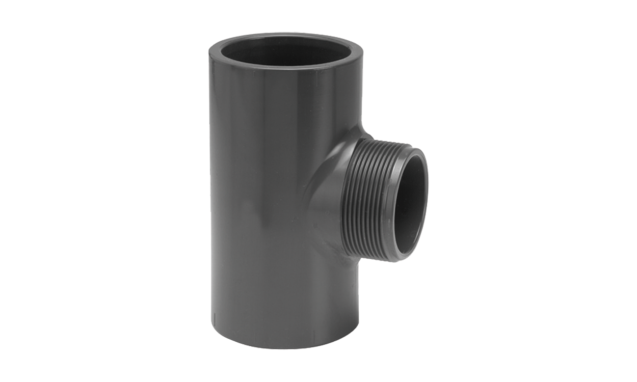PVC-T-Stück 90° 2 x Klebemuffe x Außengewinde