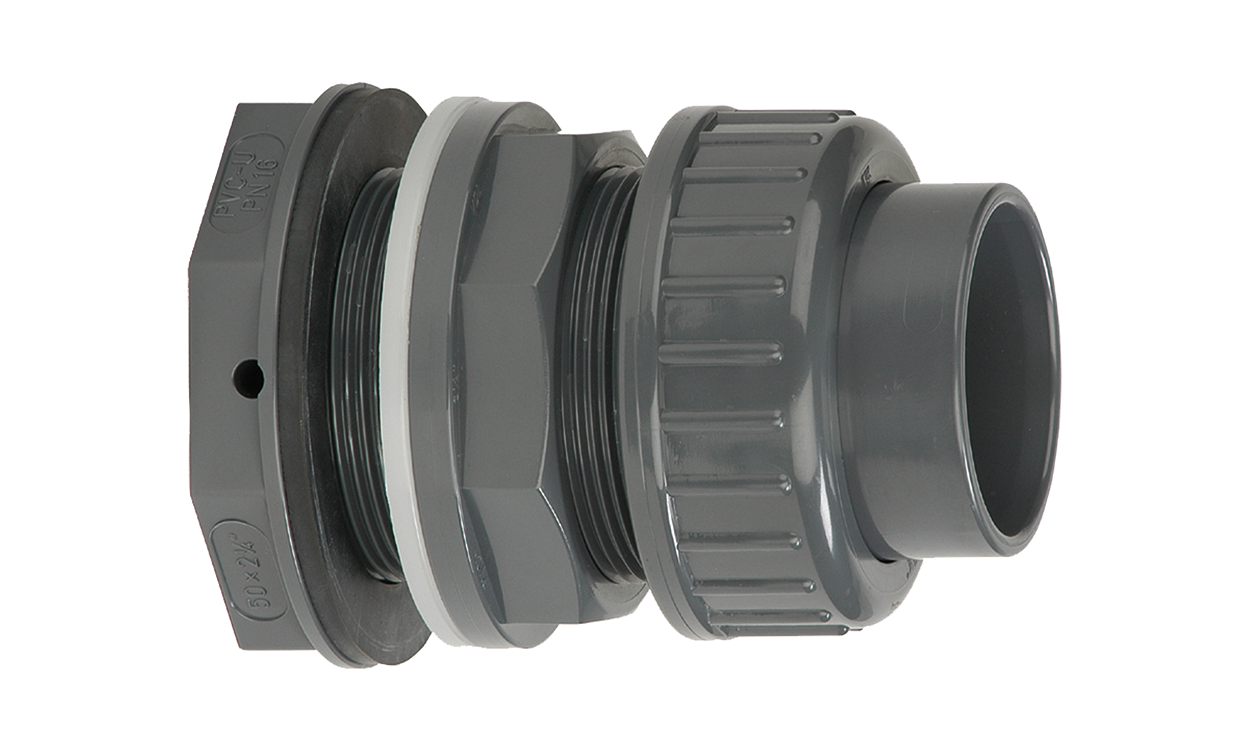PVC tank connector with union part