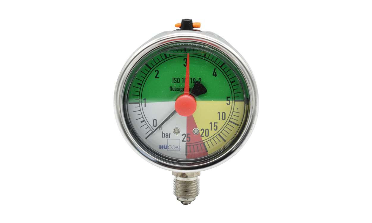 Glycerin-filled manometer 63 mm housing for field sprayers, connection 1/4" male thread bottom
