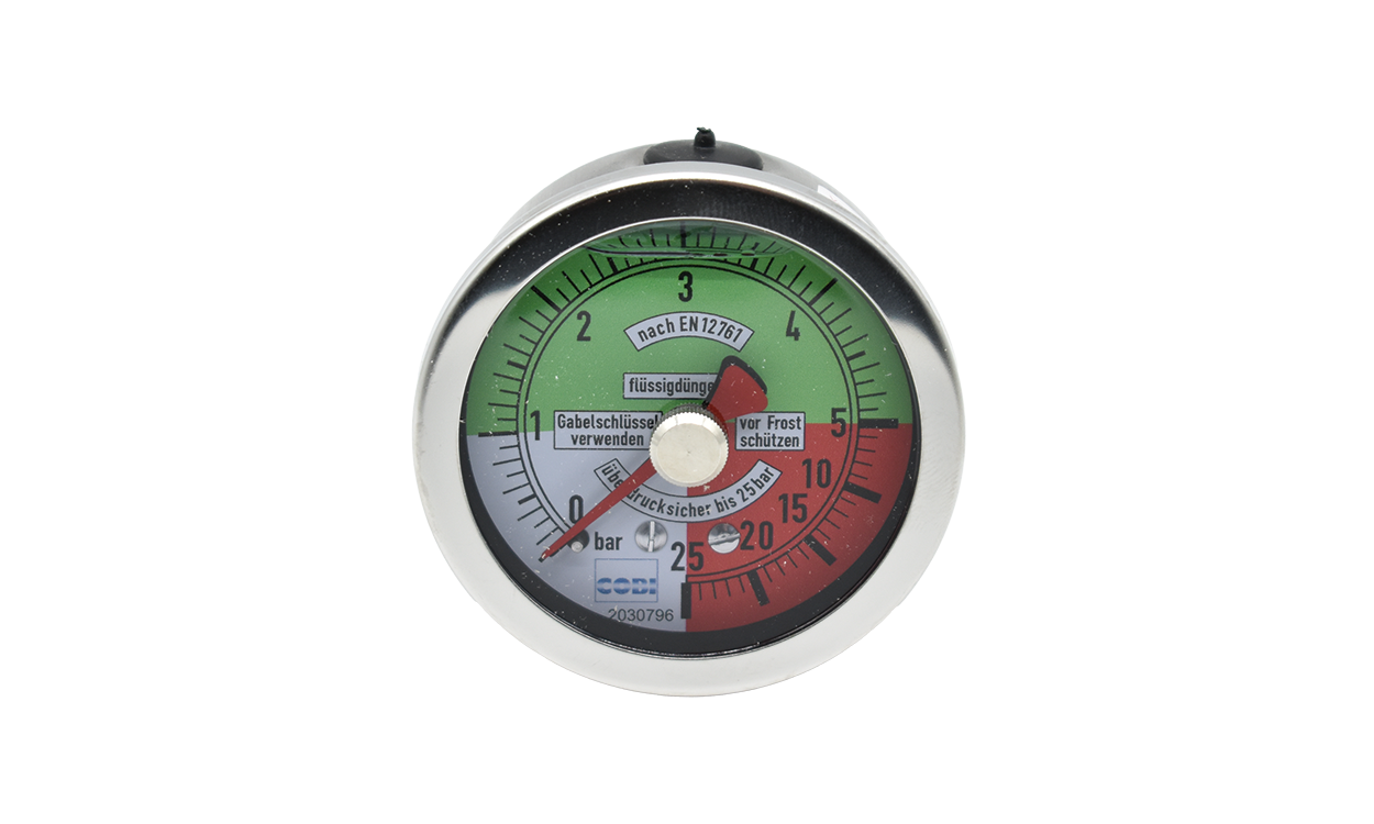 Glycerin-filled manometer 63 mm housing for field sprayers, connection 1/4" male thread rear