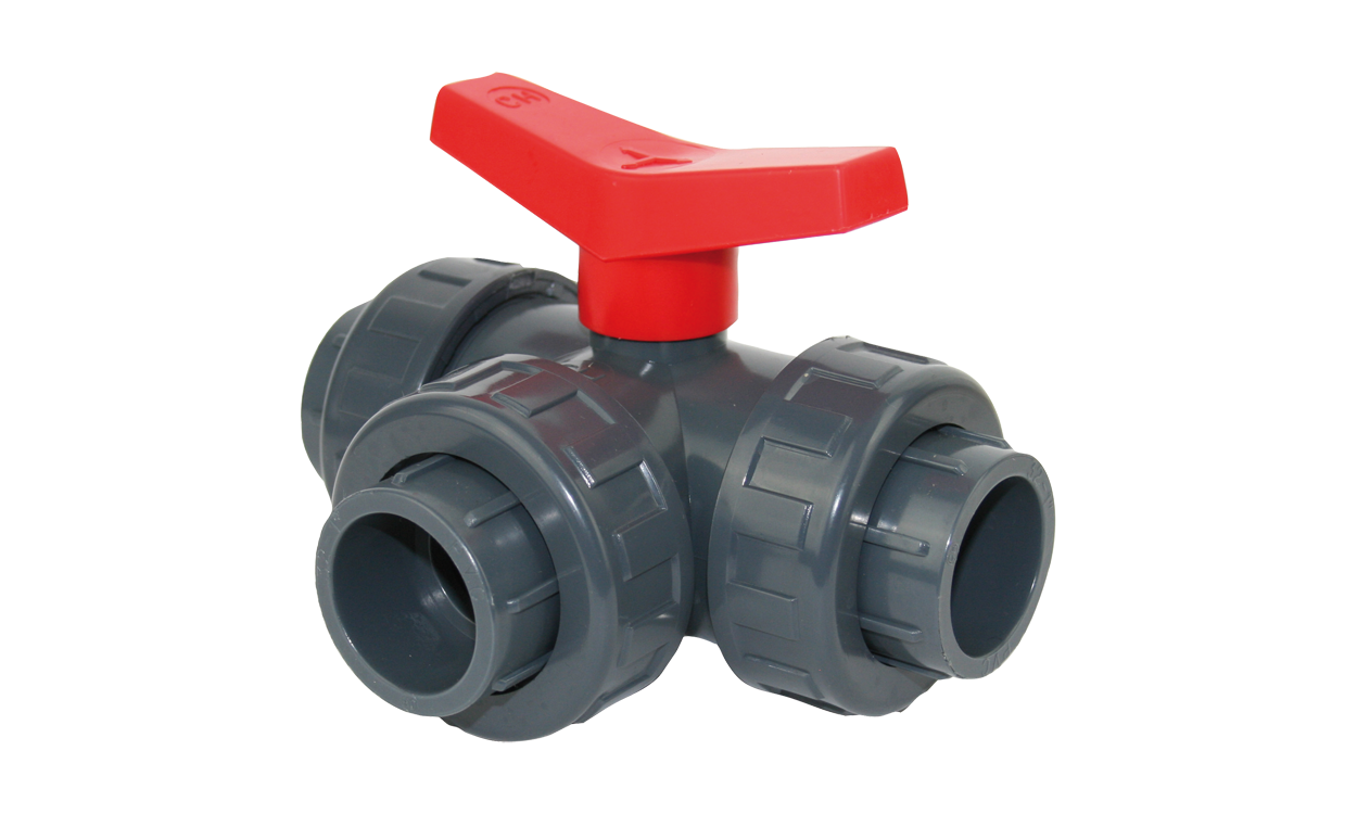 PVC-3-Wege-Kugelhahn mit T-Bohrung PVC-3-Wege-Kugelhahn mit T-Bohrung